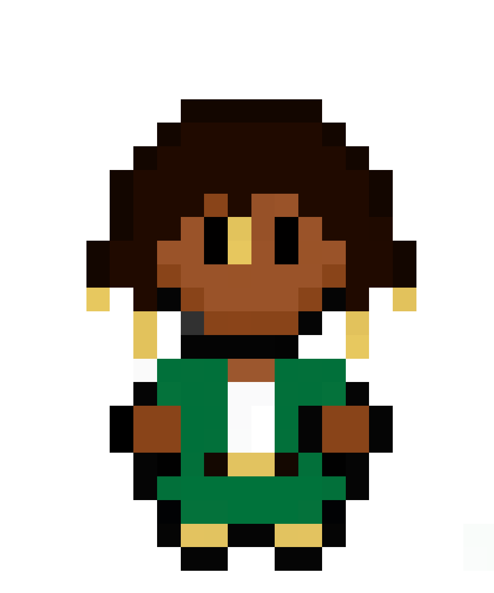 pixel art rendering of chris-liz in a green suit